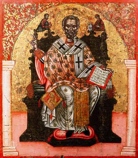 St. Nicholas enthroned, icon, from Thessalonica von Greek School