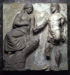 Hercules and Minerva, one of a series of metopes depicting the Labours of Hercules from the Temple o c.470-457