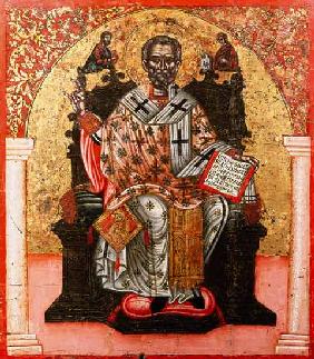 St. Nicholas enthroned, icon, from Thessalonica 17. Jh