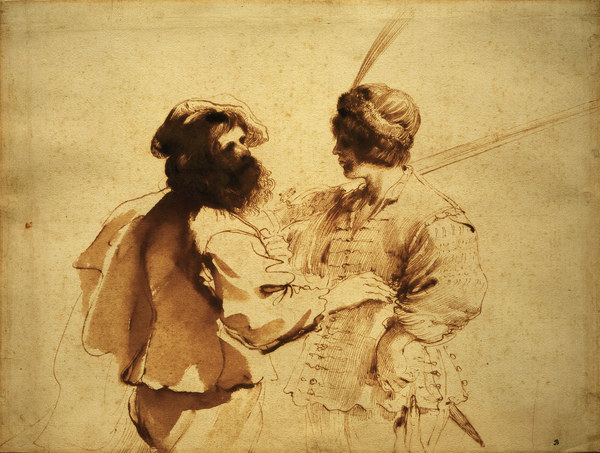 Guercino, Young Soldier & Father /Draw. von Guercino (eigentl. Giovanni Francesco Barbieri)