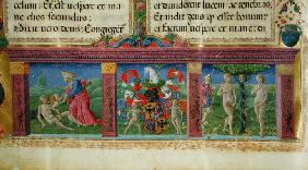 The Creation and Temptation of Adam and Eve with the coat of arms of the House of Este, from the 'Bi 19th