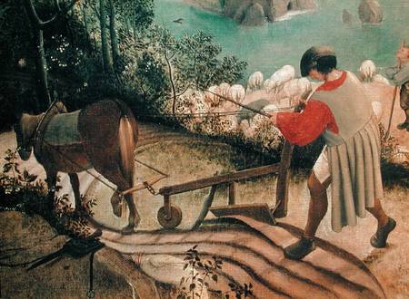 Landscape with the Fall of Icarus, detail of a man ploughing von Giuseppe Pellizza da Volpedo