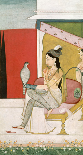 Lady with a Hawk, Pahari Style, Punjab Hills von Guler School