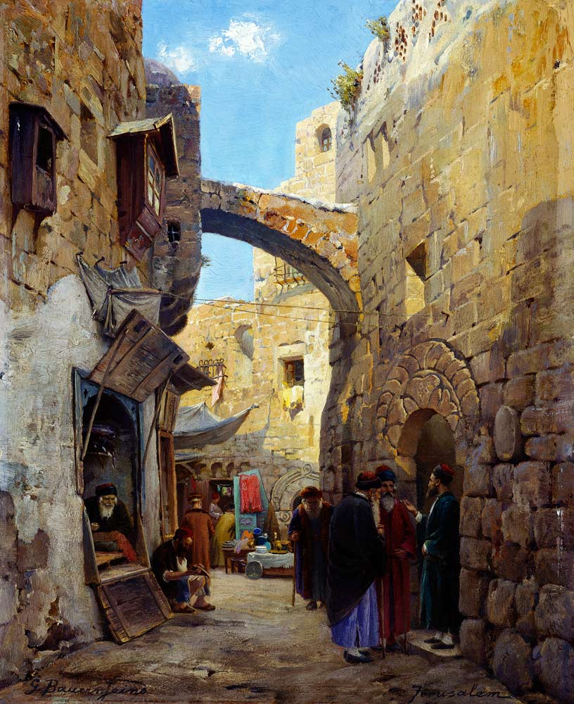 Straßenszene in Jerusalem. von Gustav Bauernfeind