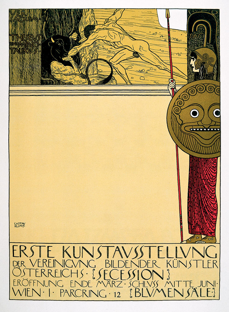 Plakat für die 1. Sezessions-Ausstellung (unzensuriert), in "die Fläche", 1898. von Gustav Klimt