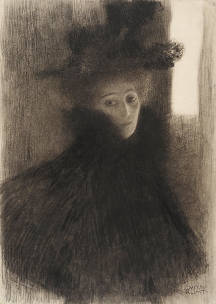 Bildnis einer Dame mit Cape und Hut von Gustav Klimt