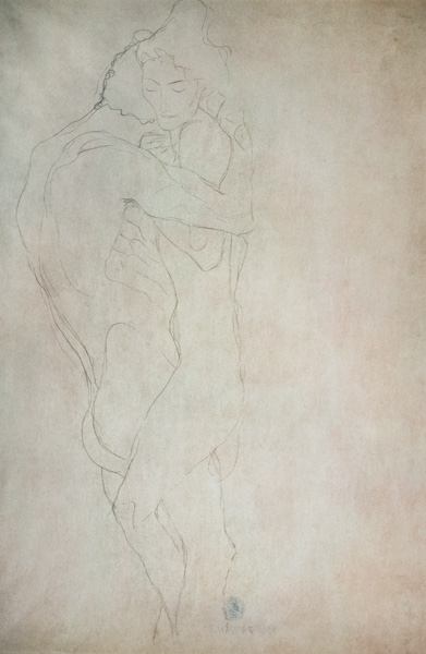 Liebespaar nach rechts liegend von Gustav Klimt