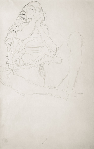 Sitzender Halbakt mit geschlossenen Augen von Gustav Klimt