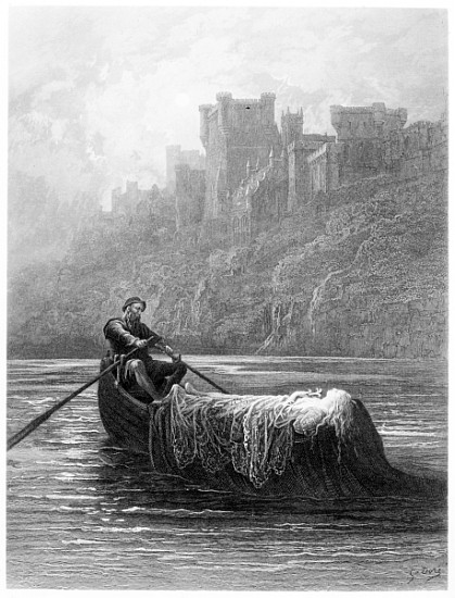 The Body of Elaine on its way to King Arthur''s Palace, illustration from ''Idylls of the King'' von Gustave Alfred TennysonDore