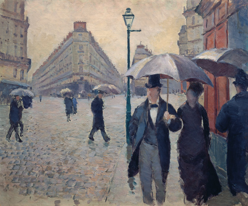 Regentag in Paris, an der Kreuzung der Rue de Turin und Rue de Moskau.Skizze von Gustave Caillebotte