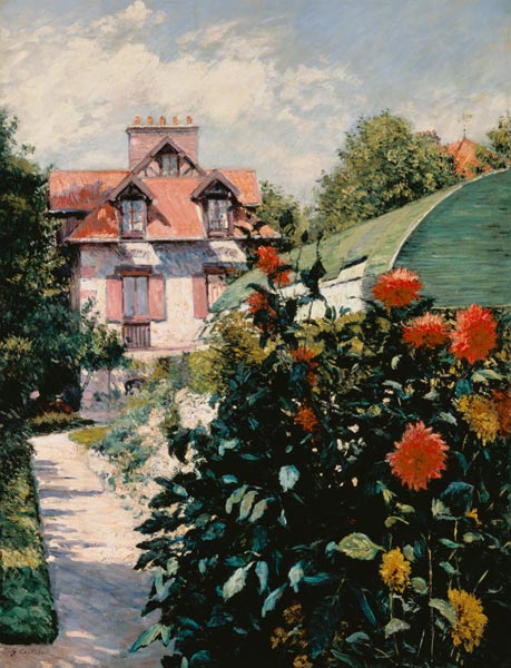Die Dahlien - Garten im kleinen Dorf Gennevilliers von Gustave Caillebotte