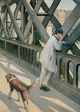 Le Pont de L'Europe: detail of a resting man and a dog 1876