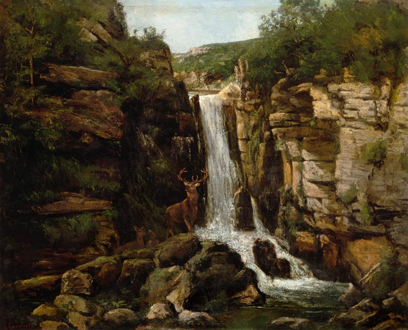 Hirsch vor einem Wasserfall von Gustave Courbet