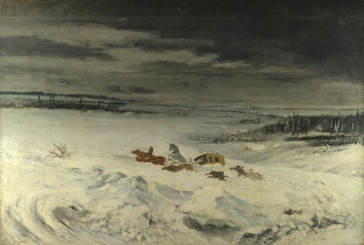 Eine Kutsche im Schnee von Gustave Courbet