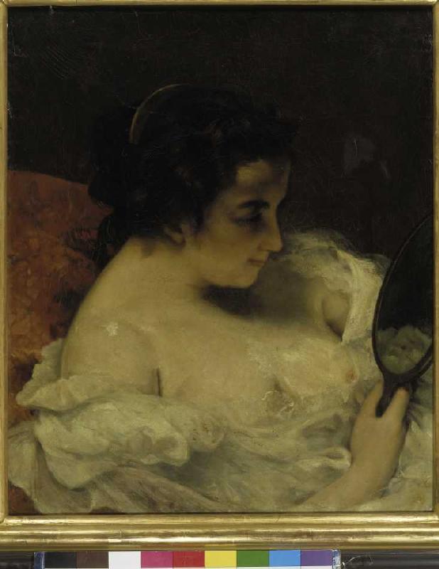 Frau betrachtet sich im Handspiegel von Gustave Courbet