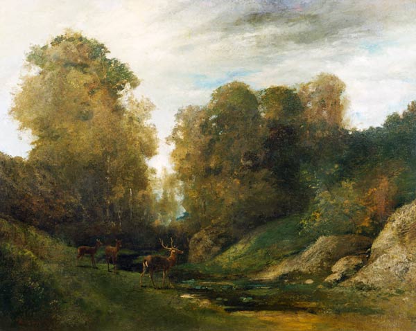 Hirsche am Flussufer von Gustave Courbet