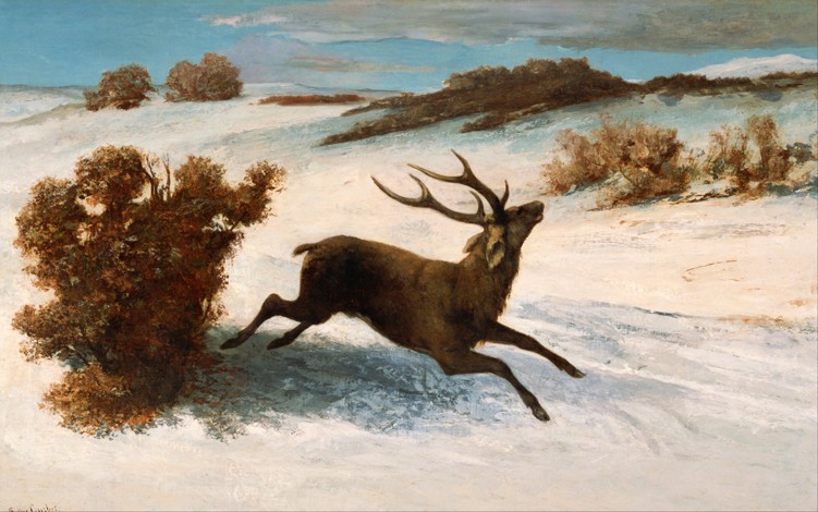 Laufender Hirsch im Schnee von Gustave Courbet