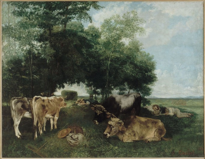Ruhepause bei der Heuernte, Montagnes du Doubs von Gustave Courbet