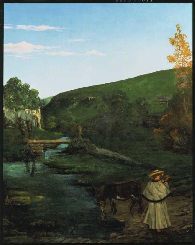 Schafhirte mit Esel in Juralandschaft. von Gustave Courbet