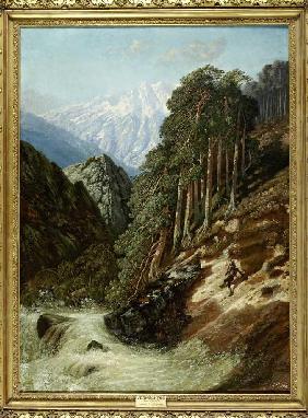 Alpine Landschaft mit Wildbach 1870