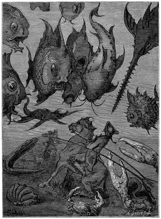 Illustration für das Buch "Die Abenteuer des Baron Münchhausen" von Rudolph Erich Raspe von Gustave Doré