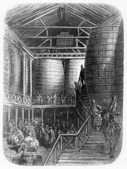 Large barrels in a brewery, from ''London, a Pilgrimage'', written by William Blanchard Jerrold (182 von Gustave Doré
