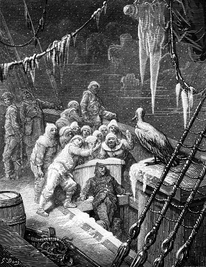 The albatross being fed the sailors on the the ship marooned in the frozen seas of Antartica, scene  von Gustave Doré