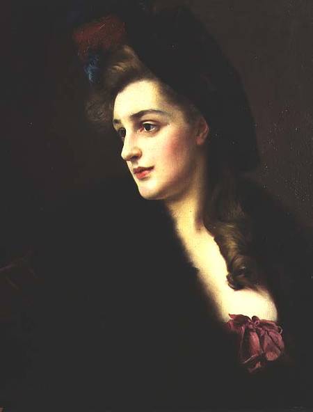 Portrait of a woman in a hat von Gustave Jacquet