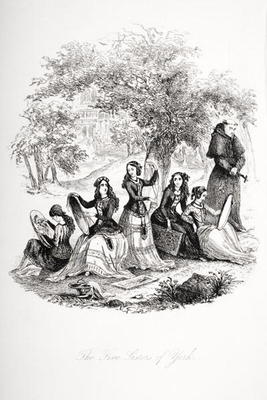 The five sisters of York, illustration from `Nicholas Nickleby' by Charles Dickens (1812-70) publish von Hablot Knight Browne