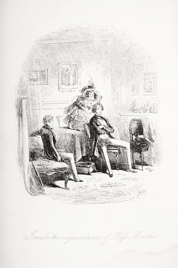 I make the acquaintance of Miss. Mowcher, illustration from ''David Copperfield'' Charles Dickens (1 von Hablot Knight (Phiz) Browne