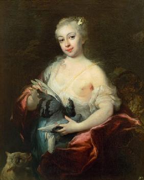 Mädchen mit Vogel und Lamm 1736