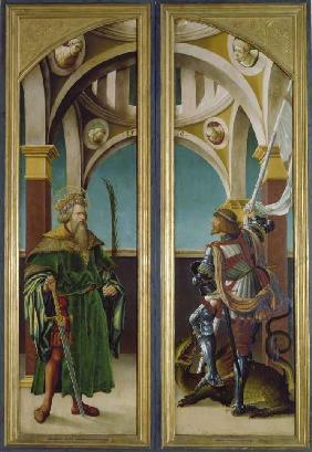 Kreuzigungsaltar Außenseiten linken und rechten: Die hll. Sigismund und Georg Nadelholz,
