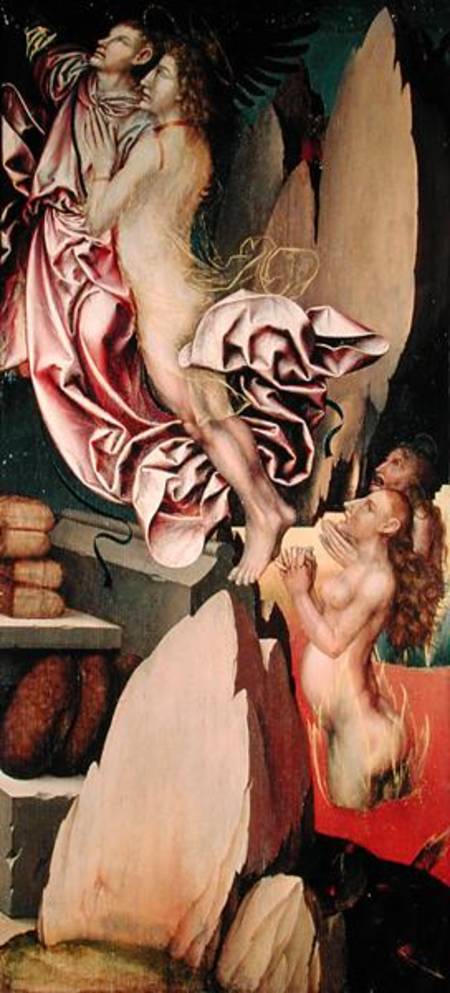 Bugnon altarpiece, left hand panel depicting the deliverance of a soul from purgatory von Hans Fries