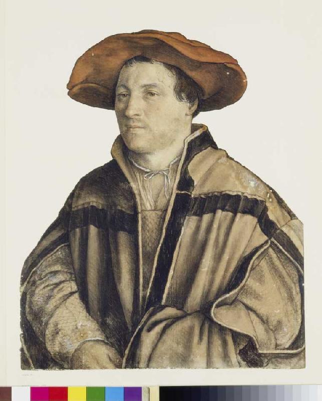 Bildnis eines unbekannten Mannes mit rotem Barett. von Hans Holbein der Jüngere