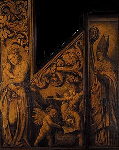 Maria mit dem Kinde und dem hl. Pantalus Innenseite der Orgelflügel aus dem Basler Münster (rechte S von Hans Holbein der Jüngere