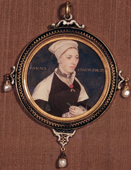 Miniature portrait of Jane Small, formerly known as Mrs. Robert Pemberton, c.1540 (w/c on vellum mou von Hans Holbein der Jüngere