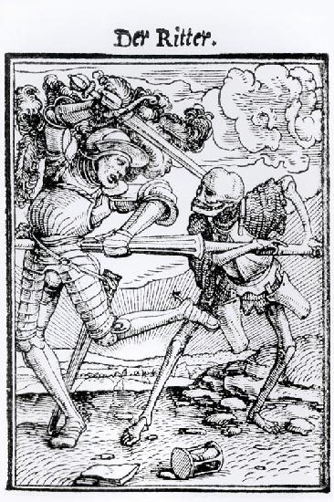 Death and the Knight, from 'The Dance of Death', engraved by Hans Lutzelburger, c.1538 (woodcut) (b/ 15th