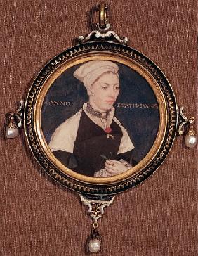 Miniature portrait of Jane Small, formerly known as Mrs. Robert Pemberton, c.1540 (w/c on vellum mou