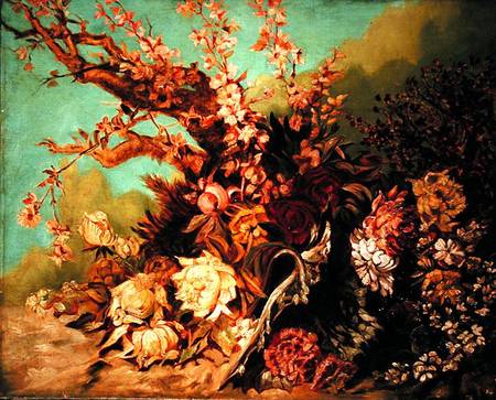 Floral Arrangement with Blossom Branches and Peonies von Hans Makart