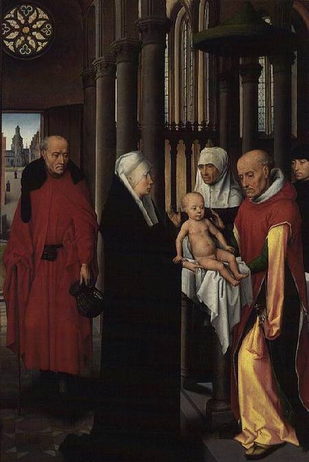 Adoration of the Magi: Right wing of triptych, depicting the Presentation in the Temple von Hans Memling