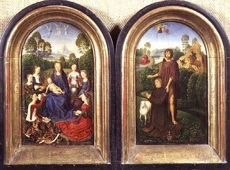 Diptych of Jean du Cellier: The Virgin and Child with Saints and the donor presented by St.John the von Hans Memling
