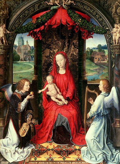Madonna and Child Enthroned with Two Angels von Hans Memling