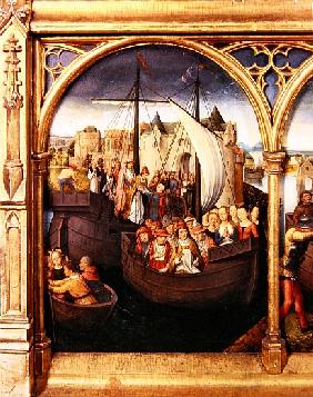 The Departure of Saint Ursula from Basle, panel from The Reliquary of St. Ursula, 1489 (detail of 18