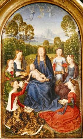 Virgin and Child with Saints, left hand panel from the Diptych of Jean du Cellier c.1490