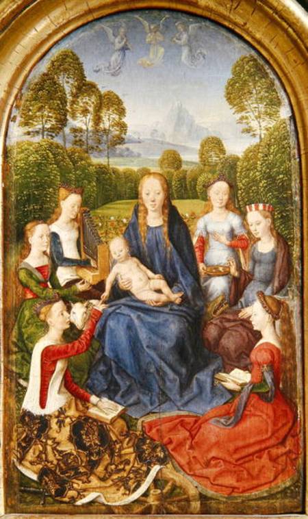 Virgin and Child with Saints, left hand panel from the Diptych of Jean du Cellier von Hans Memling