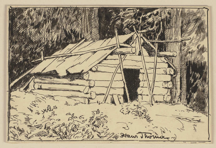 Zeichnung zur Fibel: Hütte von Hans Thoma