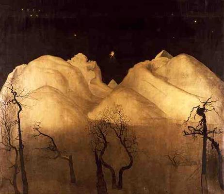 Winter Night in the Mountains, 1901-02 (w/c, pencil and ink on paper) von Harald Oscar Sohlberg