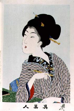1973-22c Shin Bijin (True Beauties) depicting a woman holding a paintbrush, from a series of 36 19th centu