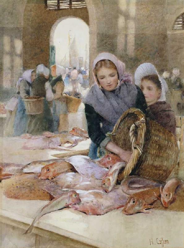 Frauen auf dem Fischmarkt, Boulogne (?). von Hector Caffieri