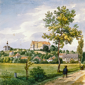 Blick auf Starnberg m.Kirche und Schloß. von Heinrich Adam